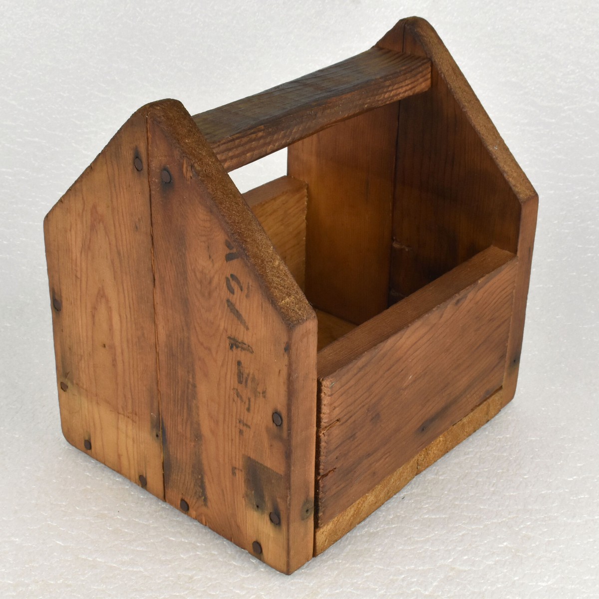 Vintage Primitive Reclaimed Wood Tool Box Tote Caddy Carrier w