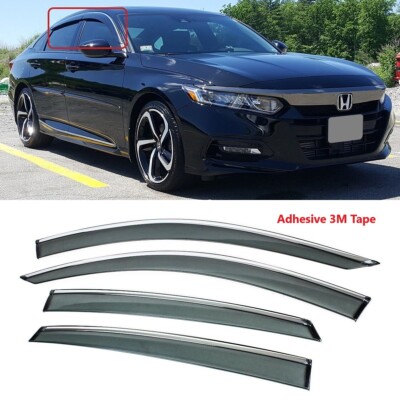 Window Visor Rain Guard  Chrome Trim Smoke Fit Honda Accord 10th 18-2022