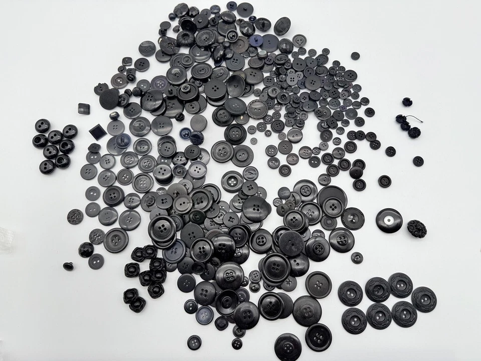 LOT Vintage Black Celluloid Carved Geometric Glass Bakelite Sewing Buttons 1 lb - Image 2 of 4