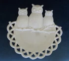 VINTAGE WESTMORLAND THREE WISE OWLS MILK GLASS SPOON REST PLATE 7 1/4"