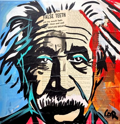 CORBELLIC EXPRESSIONISM 12X12 EINSTEIN HANDMADE SIGNED COLORFUL ART PAINTING