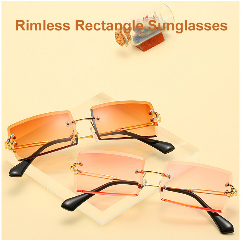 Retro Small Rimless Rectangle Sunglasses Women Men Tredndy  display picture 2