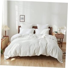100 Linen Duvet Cover Set, 3 PCS Natural French Flax Duvet Cover King White