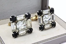 Distinguished Mid-Century Modern Black Clear Glass Gold Plated Cufflinks