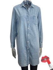 Quince Distressed Denim Shirt Dress Womens Medium Blue Jean Button Down Preppy