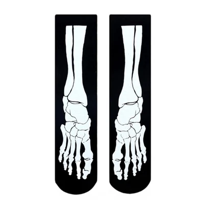 Women Men Skeleton Bone Print Middle Calf Socks Halloween Creative Crew Socks