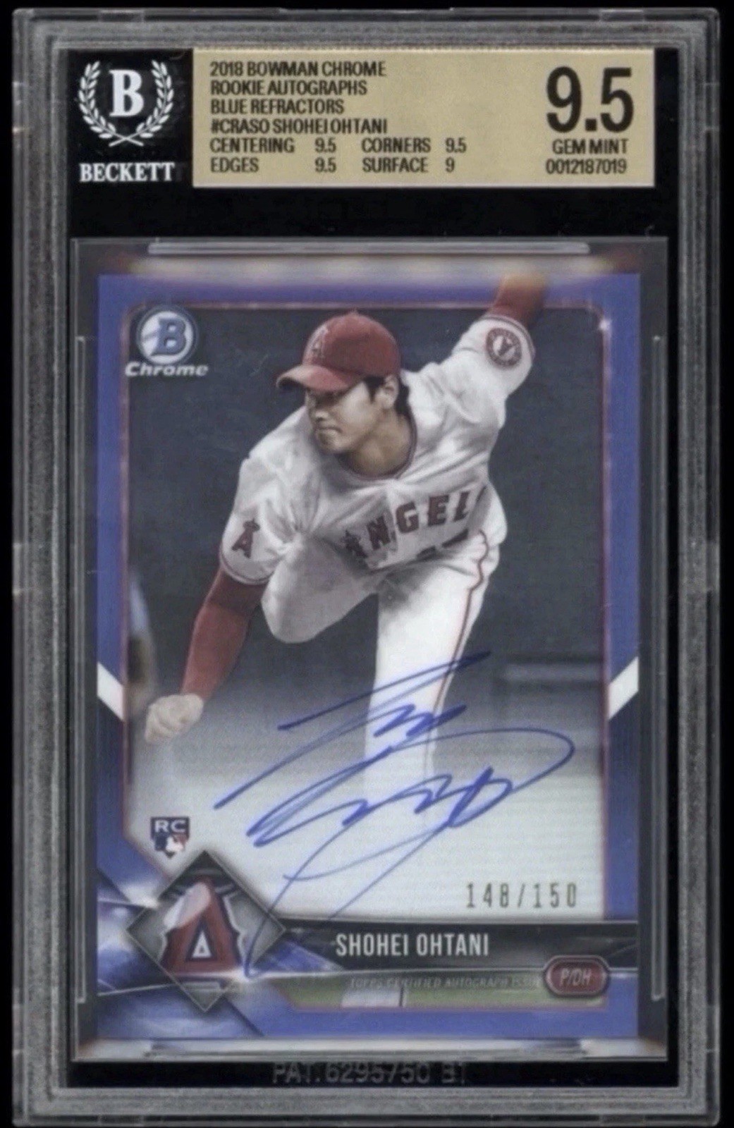 2018 Shohei Ohtani Bowman Chrome Rookie Auto Blue Refractor (#148/ 150) BGS 9.5 view 1