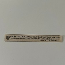Dress Trimmings For Sale Geo R Chapman 1848 Woodstock VT Clipping SAJ2-S4