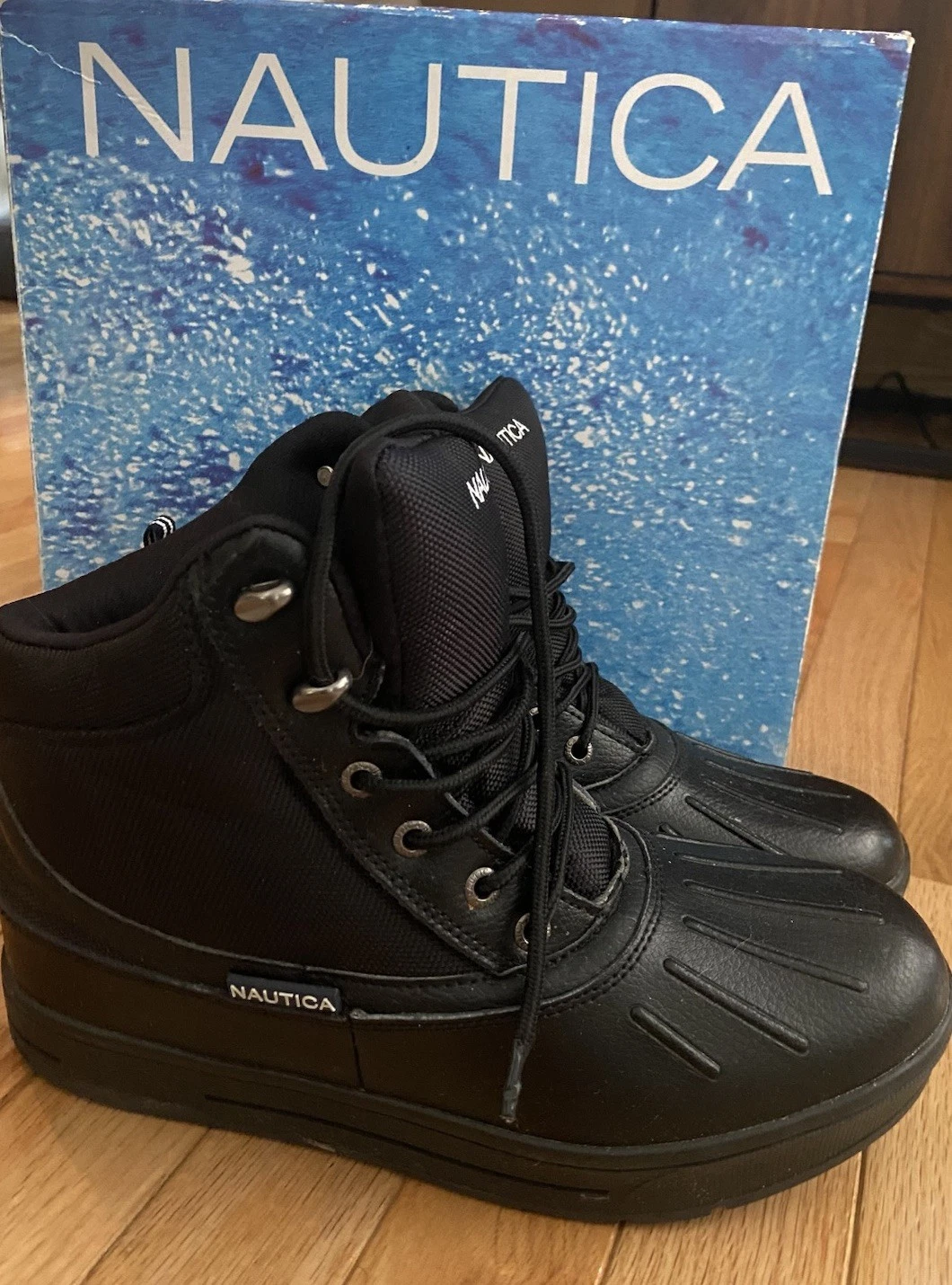 Nautica Mens Sz 8 Bedford Black leather & textile Duck Winter Snow Boots