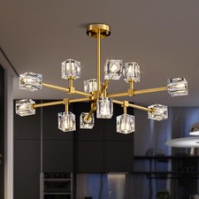 OKES Crystal Chandeliers for Dining Room Light Fixtures,Gold Sputnik Chandelier