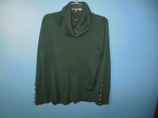 Ladies Cable Gauge Dark Green Cowl Neck Sweater Large T5