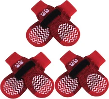PUPTECK Non-Slip Dog Socks Double Sides Grips for Small (Pack of 6), Red 