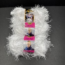 LOT of 3 Lion Brand Fun Fur Eyelash Yarn 100 White, novelty Faux Fur
