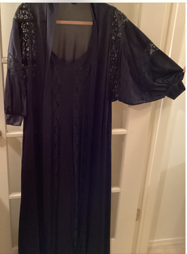 JUEGO BOLÍGRAFO VESTIDO Y BATA NEGRA OLGA. MEDIANO. ENCAJE. (32) VINTAGE #9648/9748. - Imagen 3 de 10