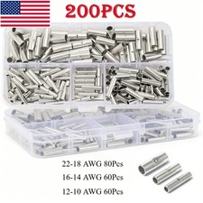 200Pcs Uninsulated Copper Wire Ferrules Bare Crimp Connectors Splice Terminals