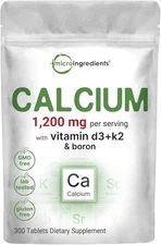 Micro Ingredients Calcium with Vitamin D3 + K2 & Boron, 300 Tablets