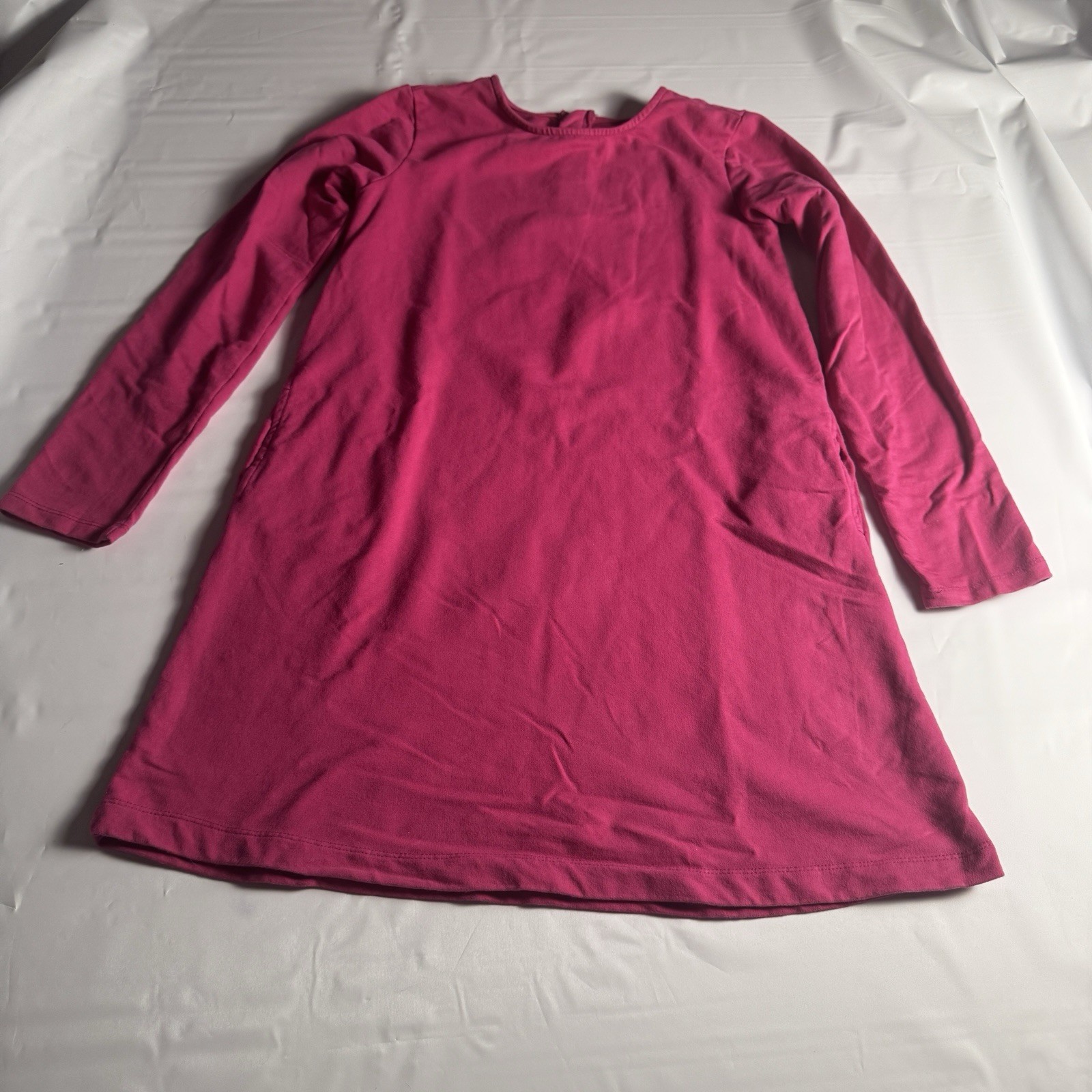 Primary Kids Girls Pocket Skater Dress 12 Raspberry Pink Long Sleeve STAINED