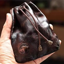 Leather Wallet Coin Pouch Case Drawstring Str...