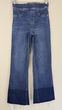 Spanx Jeans Women  s Small Crop Flare Pull On High Rise Stretch Denim Blue