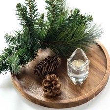 11.5 Inches Candle Holder Tray Home Decor, Round Wood Tray for Coffee