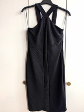 Pretty Little Thing Black Bodycon Dress UK 12 Square Neck Strappy Bandage Knee