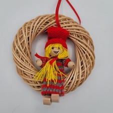 Vintage Swedish Tomte Nisse Gnome Doll Straw Wreath Wooden Clogs Scandinavian...