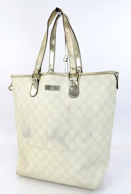 Authentische Gucci Off-White GG PVC Supreme Canvas Gold Leder Beuteltasche...