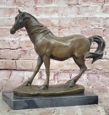 MENE FINE ARTWORK STALLION HORSE BRONZE SCULPTURE HOT CAST MARBLE BASE FIGURINE