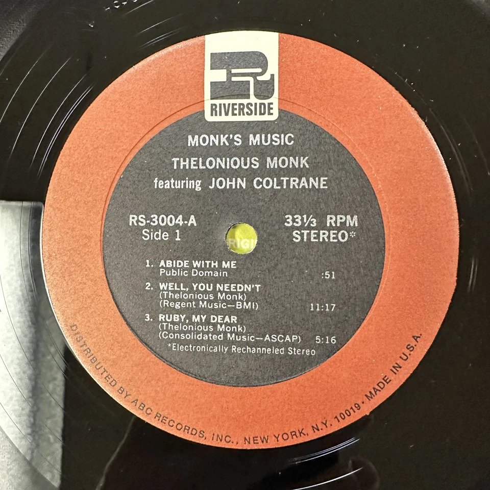 Monk's Music Record Vinyl Thelonious Monk Riverside RS 3004 Stereo - Image 3 of 4