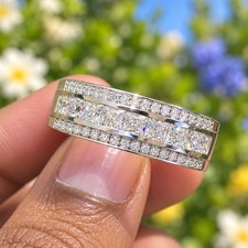 1.80ct Princess Cut Moissanite Bezel Eternity Band for Her 14K White Gold Plated