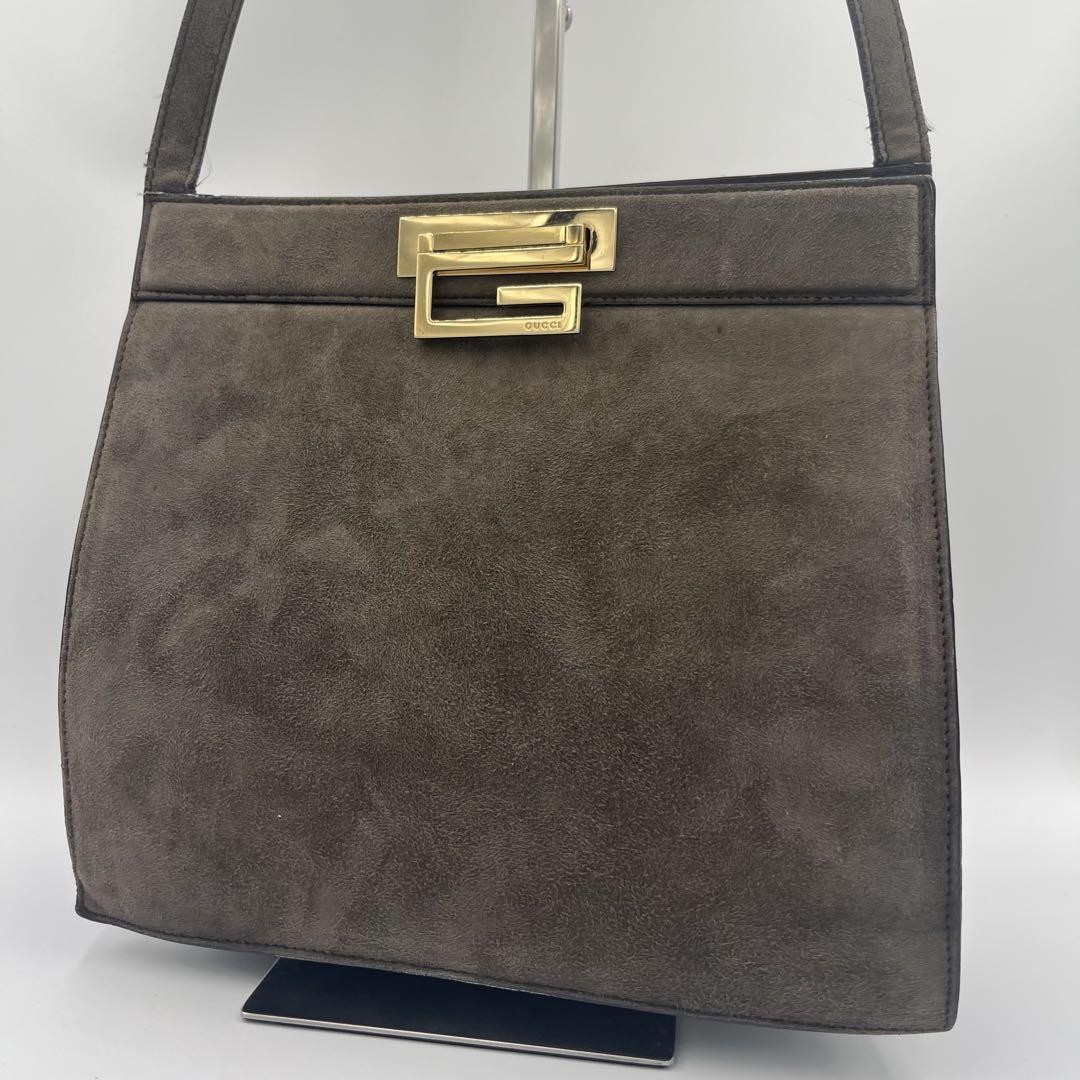 GUCCI Brown Suede One Shoulder Bag with Logo Turnlock