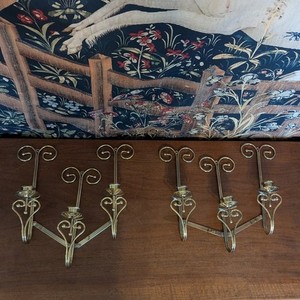 Vintage Brass Wall Candle Sconces Adjustable Folding Accordion 3 Arm l Set of 2