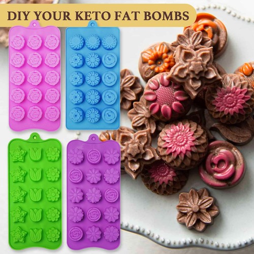 Chocolate Flower Molds Silicone 4 Pack, 11 Shapes 60 Cavities Chocolate Candy... - Picture 6 of 7