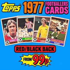Topps Footballers 1977 red/black back cards. Good to mint condition.