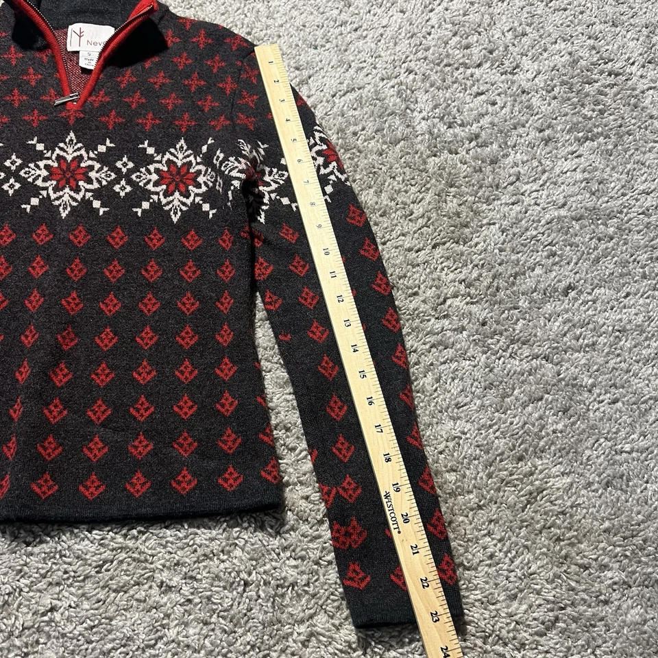 Suéter para mujer Neve 100 % lana copo de nieve nórdico estampado Fair Isle pequeño 1/4 cremallera Foto 4 de 4