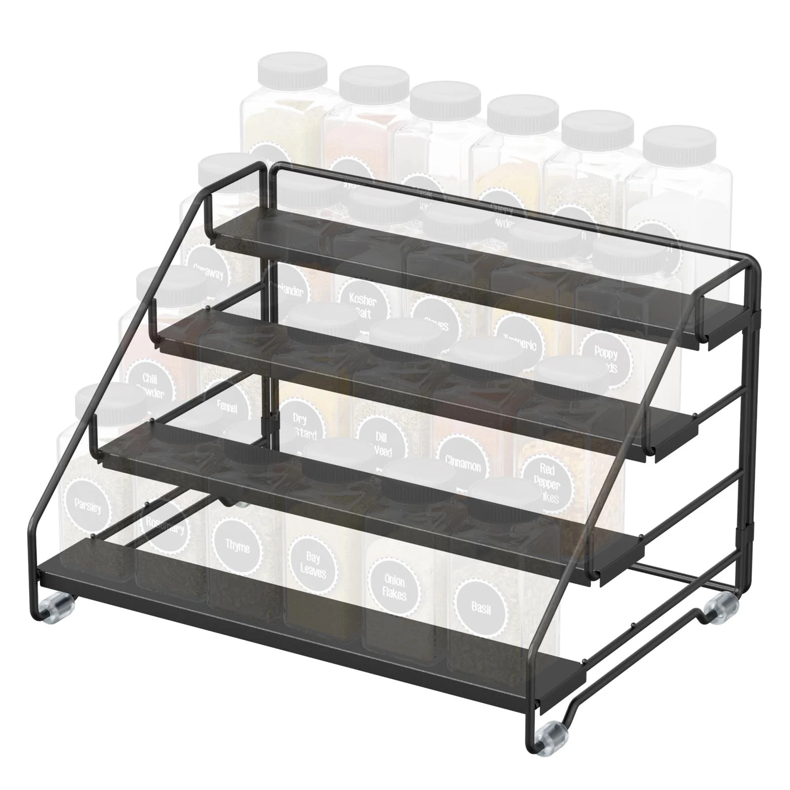 4 Tier Spice Rack for Cabinet, Spice Rack Organizer, Depth Adjustable Stand S...