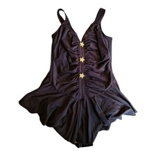 Vintage 80s/90s Black Runched Swimsuit Small Coastal Starfish Vacation Beach