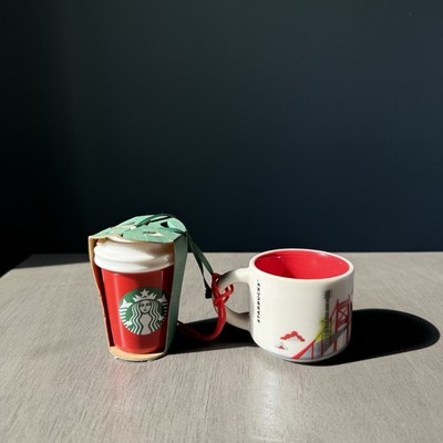 Starbucks Ohio Mini Mug & Red Cup Ornament Collectible Set