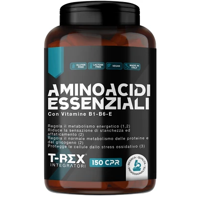 T-REX INTEGRATORI EAA AMINOACIDI ESSENZIALI → 150 cpr da 1,5 g Essential Amino con Vitamine T-Rex