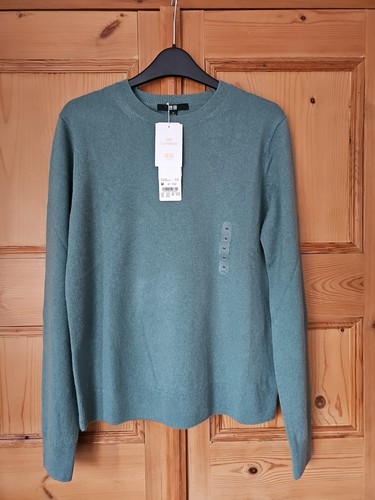 Damenpullover UNIQLO 100 % Kaschmir Rundhalsausschnitt Langarm mittelgrün Größe M neu mit Etikett