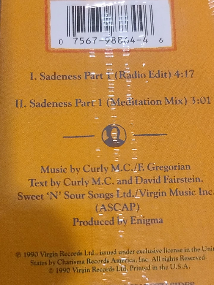 Enigma Sadness Part 1 Cassette Tape Single 1990 NEW SEALED - Imagem 4 de 4