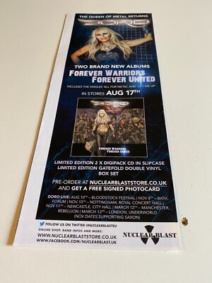 TNEWL74 MAGAZINE ADVERT 11X4'' DORO : FOREVER WARRIORS, FOREVER UNITED ALBUM