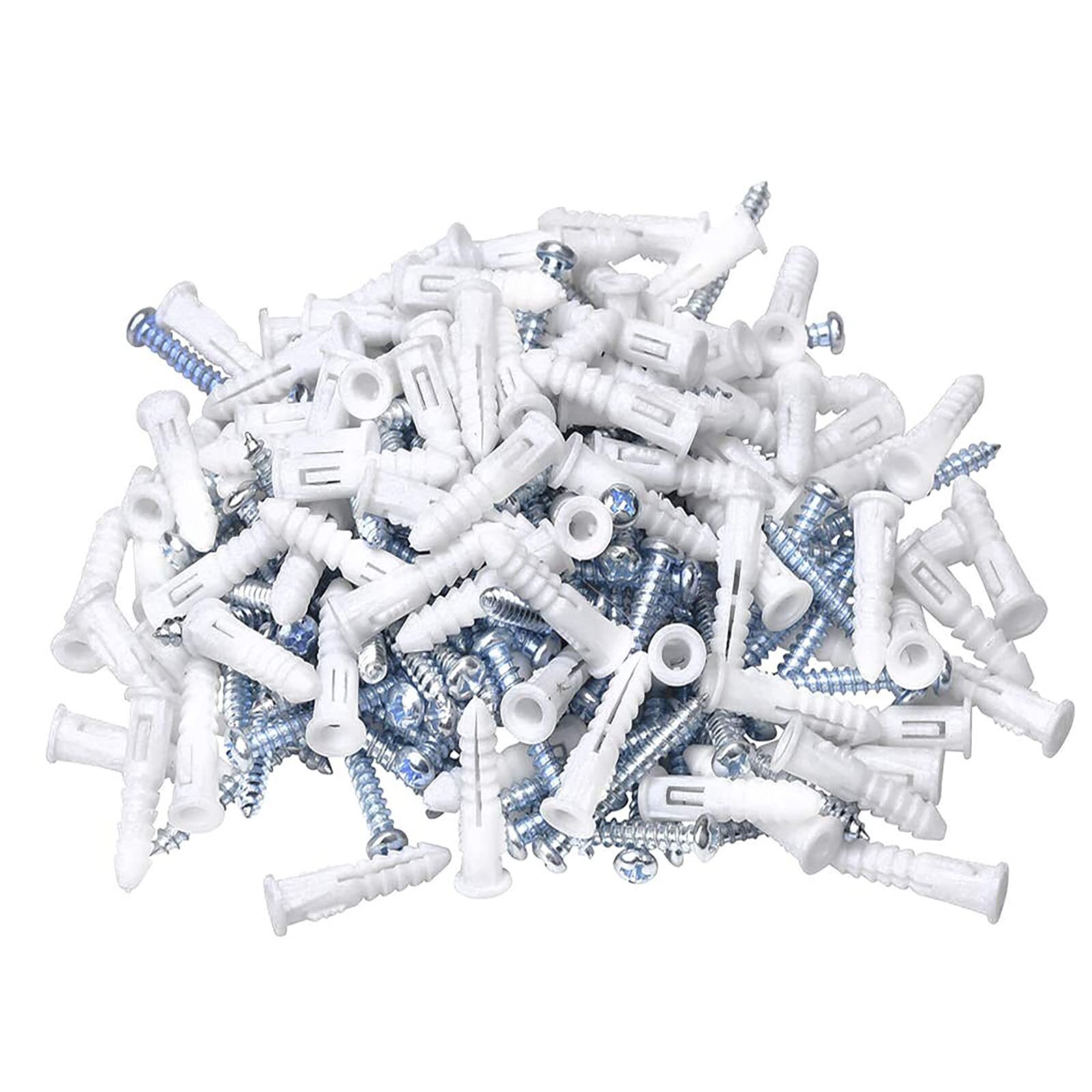 Ribbed Plastic Wall Anchors #8-#10 1-Inch with Screws 100-Pack White