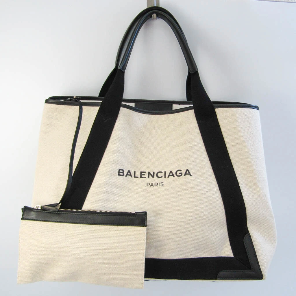 Balenciaga Navy Cabas M 339936 Men,Women Canvas,Leather Tote Bag