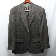 Vtg 90s Fits 42R Brown Plaid Wool 2 Button Blazer Jacket Sport Coat