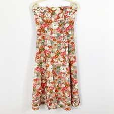 Vera Wang Linen Floral Strapless Dress Size 4 Multicolor Mesh Hem Details