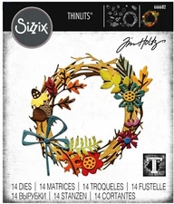 New Sizzix Thinlits Foliage Wreath #666682 14pc Retail $20.99 by Tim Holtz Vault