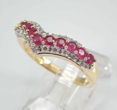 Round Simulated Pink Ruby Women's Gorgeous Band Ring In 14k Yellow Gold Plated