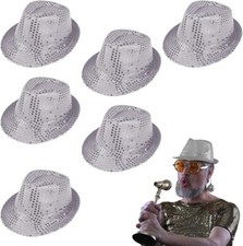 6 x Adult Silver Sequin Gangster Hat Shiny Disco Hat for Hen Party Fancy dress
