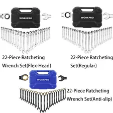 WORKPRO 22-Pieces Ratcheting Combination Wrench Set Metric 6-18mm & SAE 1/4-3/4"